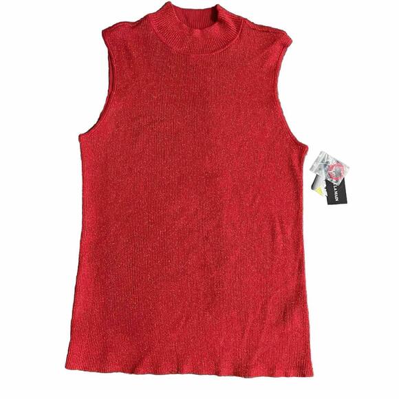 Nygard NWT  Sweater Vest Womens XL Red Sleeveless High Neck Shimmer Top Cotton - Picture 1 of 6